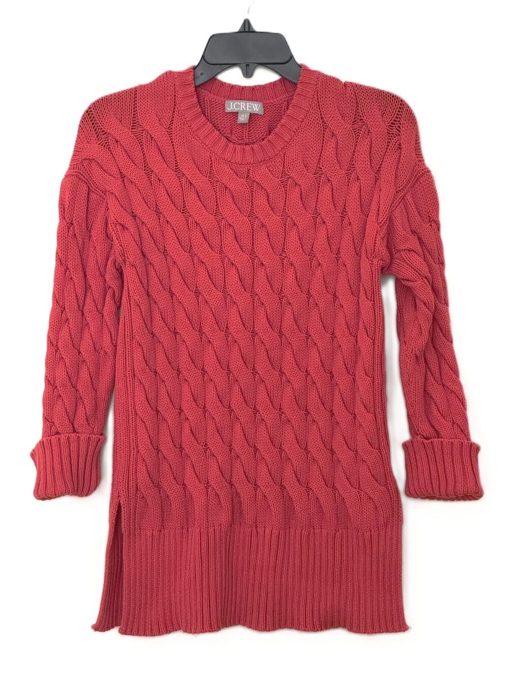 J.Crew Red Cable Knit Side Slit Crewneck Sweater XS/S BM401 MSRP $129